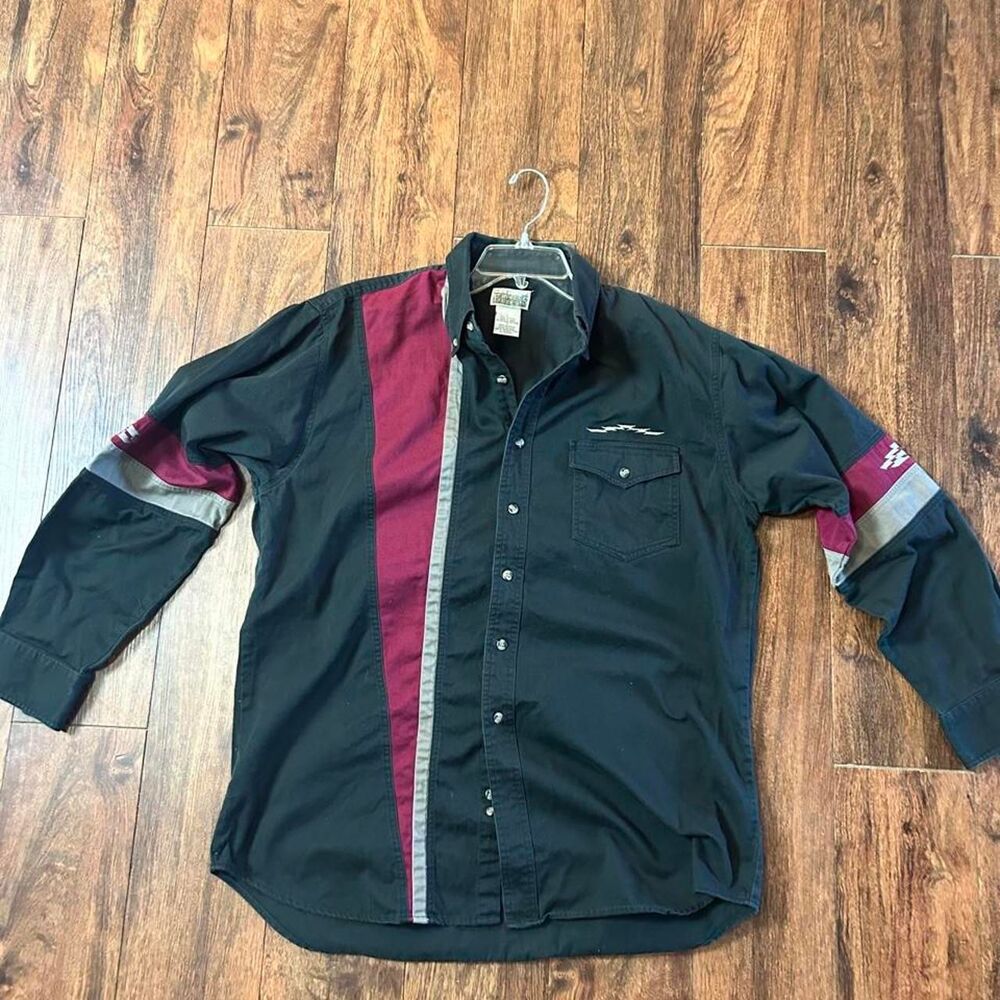Men’s L Vintage Express Rider Western Shirt Black Maroon Colorblock Embroidered
